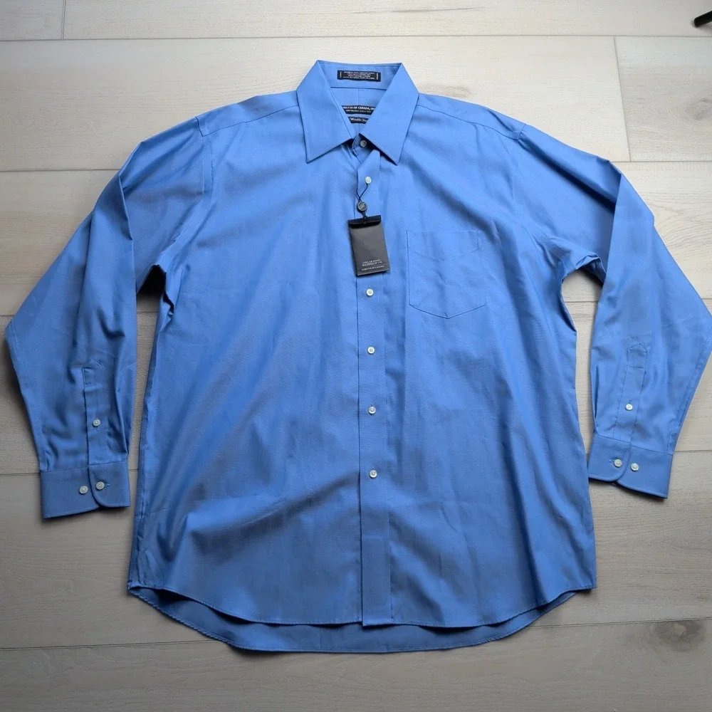 NEW Forsyth of Canada Dress Shirt Mens 16.5 34/35 Blue Wrinkle Free‎ Cotton